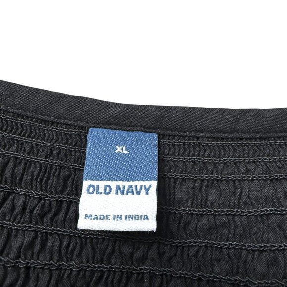 Old Navy Black Tiered Peasant Dress XL Smocked Cotton Blend Pockets Knee Length - Picture 3 of 9